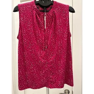 Banana Republic Magenta Pink Abstract Dot Tie Neck Sleeveless Blouse Large